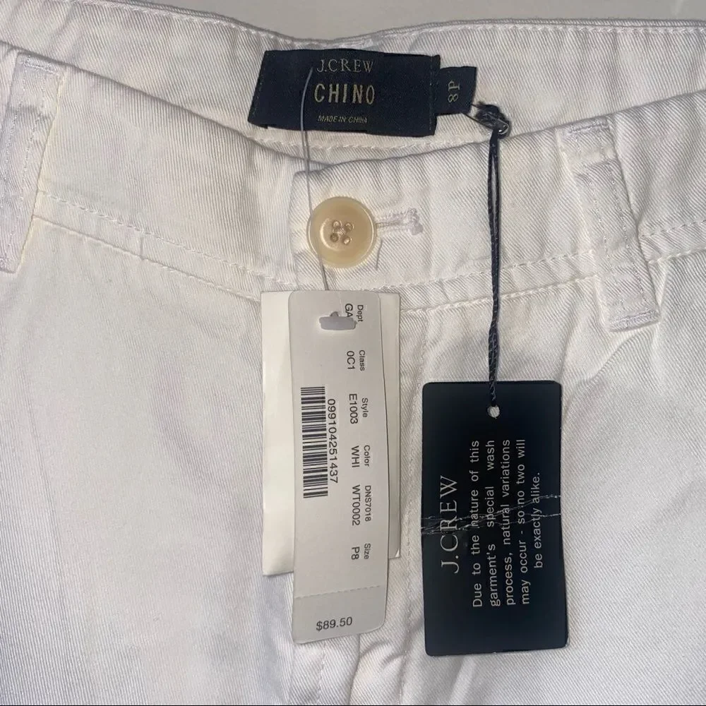 J. Crew Sunday Slim 100% cotton Chino pants White new